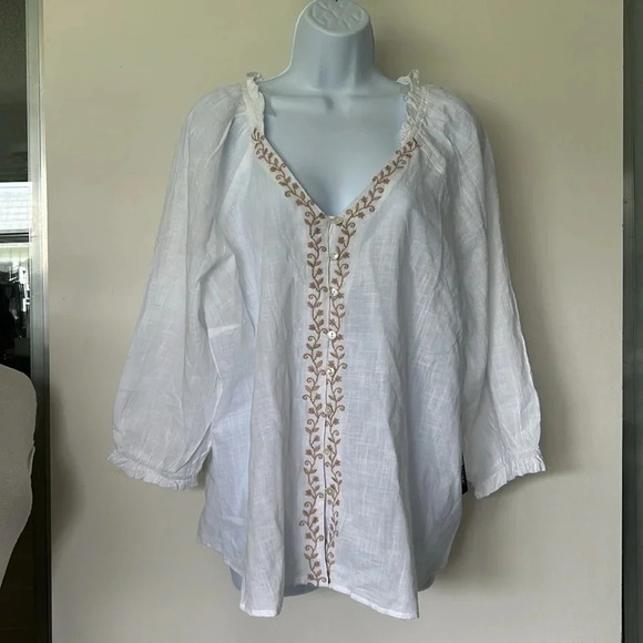 NWT Unique Spectrum white 100% cotton blouse embroidered balloon sleeves XL - Picture 3 of 11